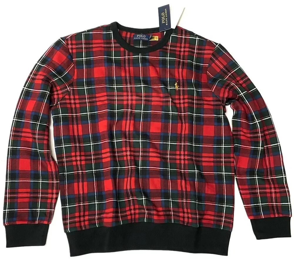 Polo Ralph Lauren Red Green Plaid Sweatshirt Mens Sz M Tartan Buffalo Check Med